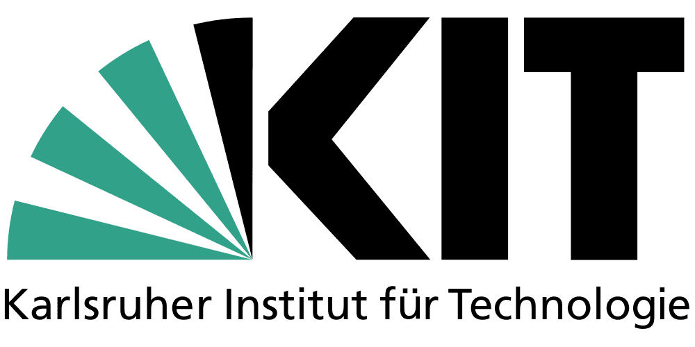 Logo of the KIT. Above the black wordmark "Karlsruher Institut für Technologie" the abbreviation "KIT" can be seen in black - with the left side of the K stylized with a fan-like formation of three green and one black triangles.